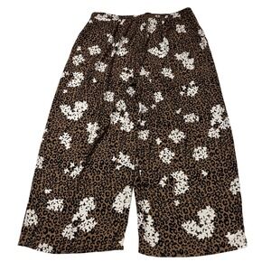 Eloquii Pants Brown Animal Floral Print Pull On Elastic Waist Wide Leg Size 14